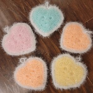 Kitchen Heart-Shaped Crochet Dish Scrubbie